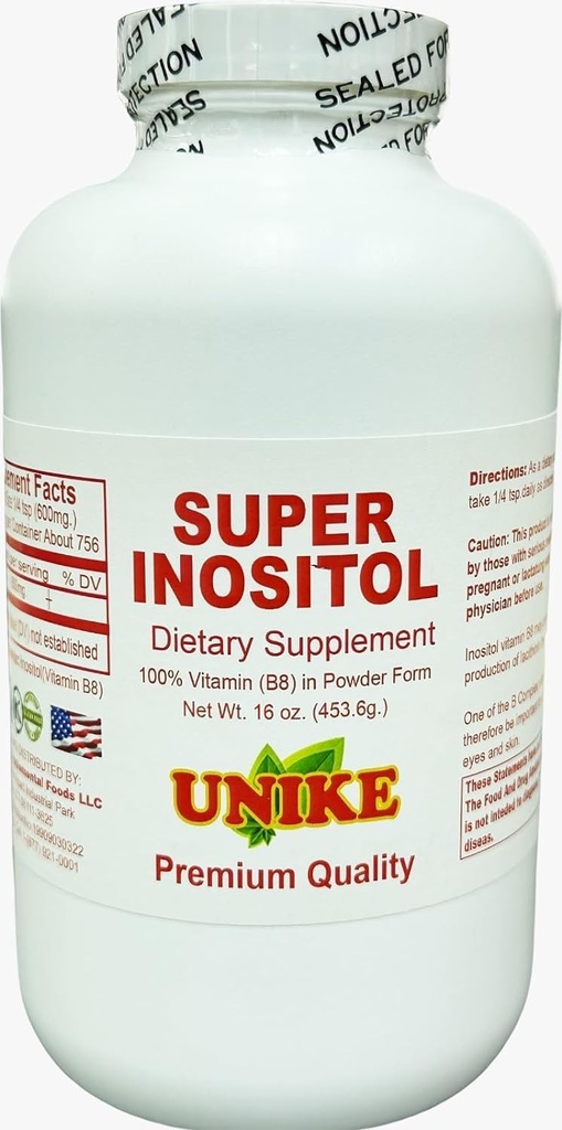 Suplemento dietético Super Inositol   Inositol (Vitamin B8) Polvo para el equilibrio hormonal, la fertilidad y el apoyo ovárico   Gluten Free, Vegan 16 Oz (Pack of 1)