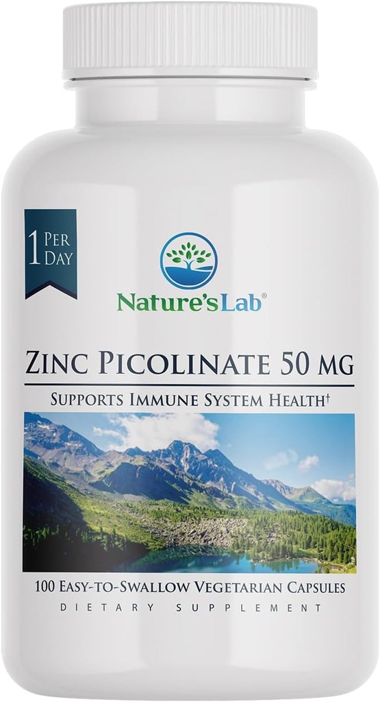 Nature’s Lab Zinc Picolinate 50mg - Highly Absorbable Zinc Supplement – 100 Capsules (3 Month Supply)