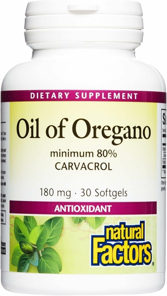 Factores naturales, aceite de orégano 180 mg, ayuda a mantener la buena salud con aceite de oliva virgen extra, 30 softgels (30 porciones)