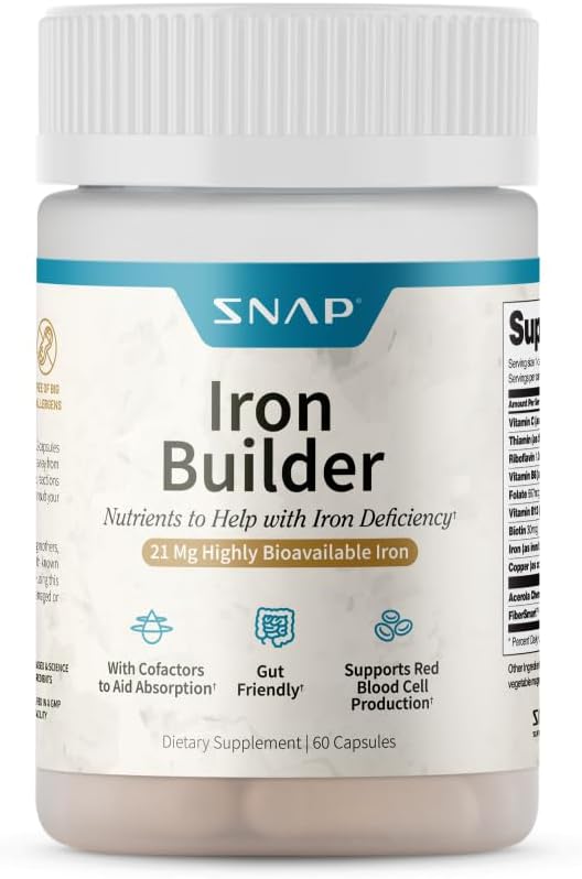 Complementos de Constructor de Hierro Natural Suplementos, 21 mg Píldoras de Hierro para Aumentar Energía, Metabolismo & Digestión, Absorbes Vitaminas rápidas Nutrientes Orgánicos (60 Cápsulas)