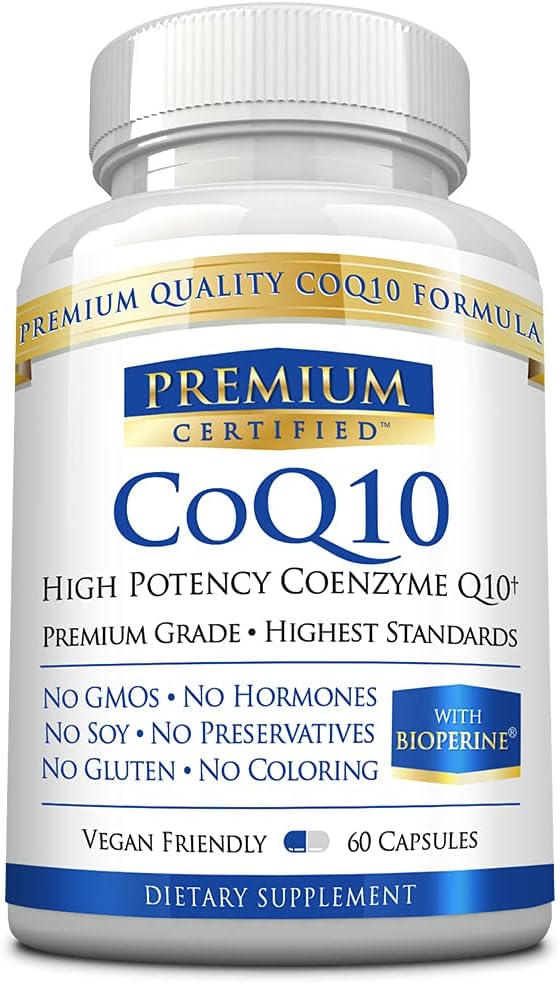 CoQ10 - Coenzima Q10 300mg con aceite MCT y piperina - Absorción rápida - Niveles antioxidantes más altos, mejorar la energía, apoyar la cardio y la fertilidad - 60 cápsulas - Vegan Friendly