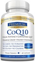 CoQ10 - Coenzima Q10 300mg con aceite MCT y piperina - Absorción rápida - Niveles antioxidantes más altos, mejorar la energía, apoyar la cardio y la fertilidad - 60 cápsulas - Vegan Friendly