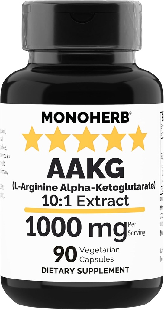 MONOHERB AAKG - L-Arginine Alpha-Ketoglutarate - 1000 mg - 90 cápsulas vegetarianas