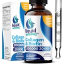 Collagen líquido y biotina, 2 Fl. Oz, suplementos de colágeno ultra-rength para mujeres, biotina testada de terceros para el crecimiento del cabello Mujeres, uñas y vitaminas de la piel B7 Collageno Peptides – Vanilla Flavor