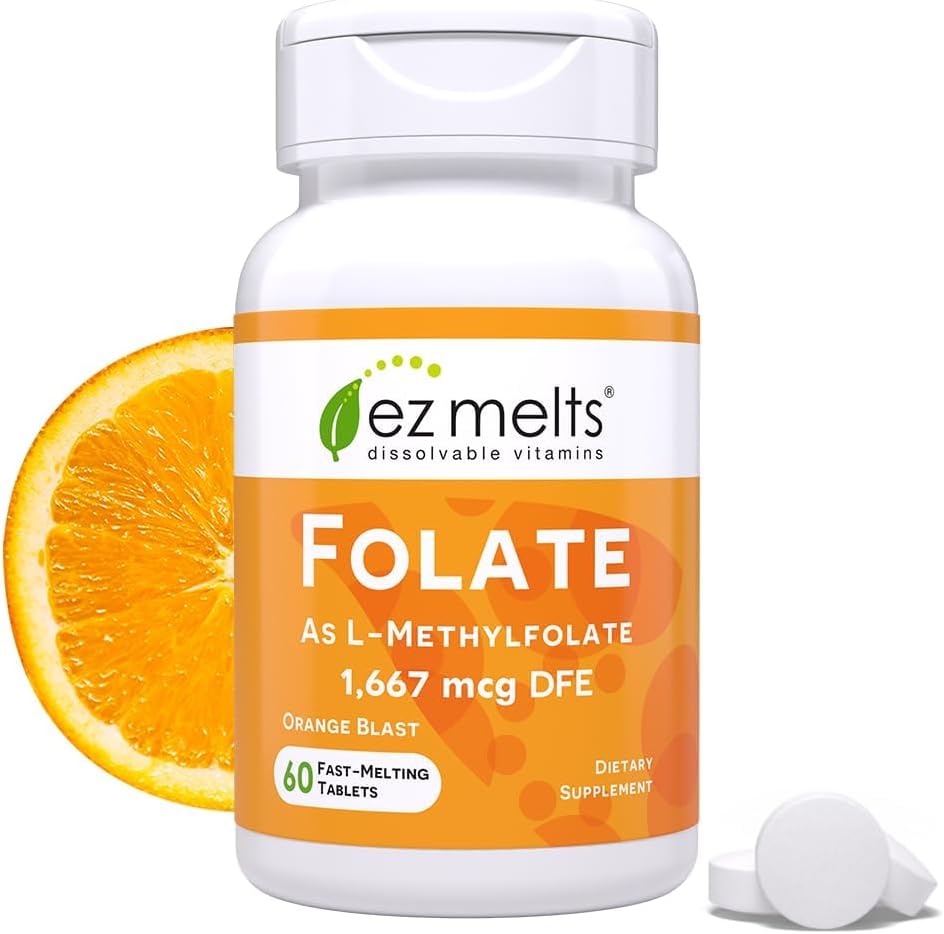 EZ Melts Dissolvable Folate 1,667 mcg, L-Methylfolate, Sugar-Free, 2-Month Supply - 1 Pack