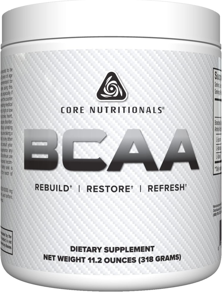 Nutriciones básicas BCAA Powder ← 2:1 Aminoácidos de cadena ramificada para la recuperación  Apoyo Protein Synthesis ← 5g Servimientos ← 60 Servimientos (Sin sabor)