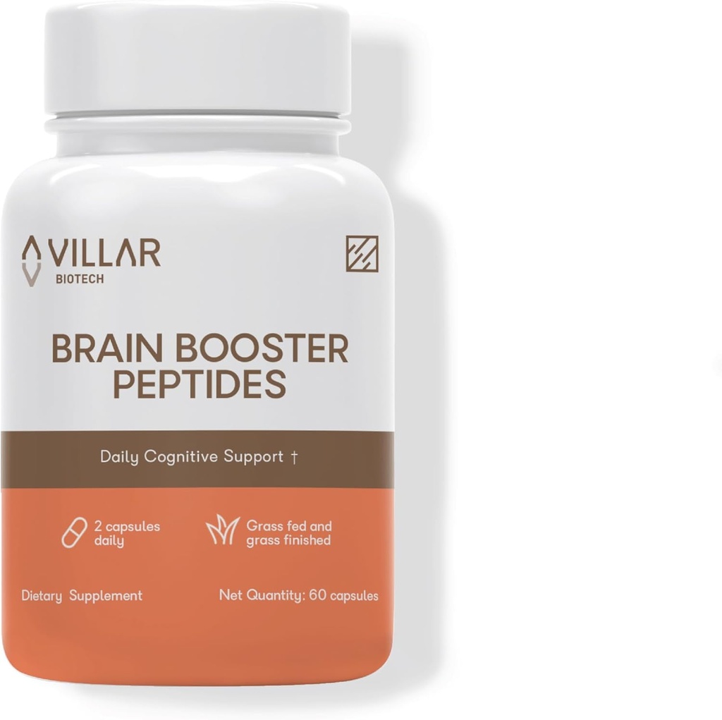 Péptidos de Booster de Cerebro – Grass‐Fed Bovine Brain – Soportes Focus, Memoria & Claridad Mental – Nootropic natural con Hydropeptex® – 60 cápsulas