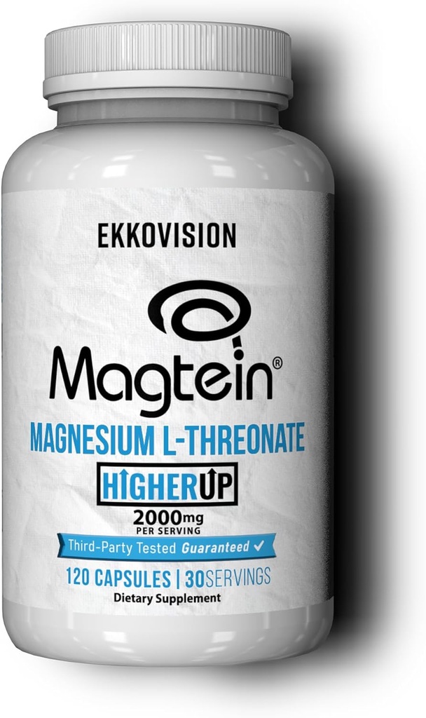 Ekkovision Magtein Magnesium L-Threonate, Memory & Cognitive Function Support, Magnesium Supplement with Essential Minerals for Men ' Women, 2000 MG Por Serving, 120 Easy-to-Swallow Capsules