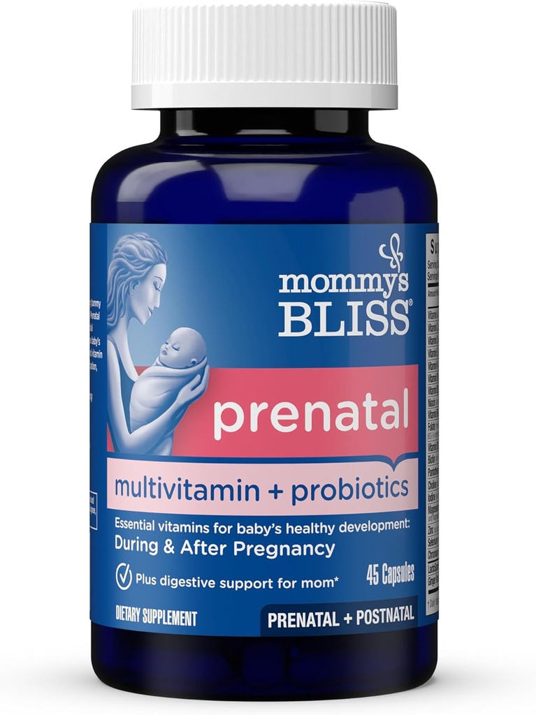 Mami's Bliss Prenatal Multivitamin + Probiotic for Women w/ Folic Acid, Supports Baby Development &amp; Mom's Digestion w/ Zinc, Vitamin B6 &amp; B12, Ginger & Choline, Vegan & Gluten Free (45 Servings)