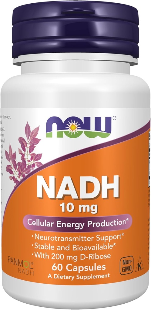 AHORA Suplementos, NADH (Reduced Nicotinamide Adenine Dinucleotide) 10 mg con 200 mg D-Ribose, 60 cápsulas de veg