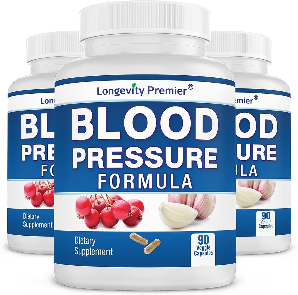 [3-Bottle Value Pack] Longevity Blood Pressure Formula [90 Capsules] - Formulado científicamente - con 10+ extractos herbarios estandarizados. Mejor suplemento de presión arterial