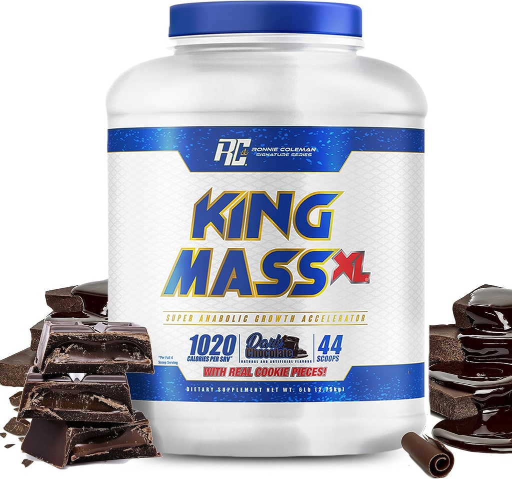 Ronnie Coleman Signature Series King Mass XL Protein Powder, Weight and Muscle Gainer, 60g Protein, 180g Carbohydrates, 1000+ Calories Por Serving, Creatine y Glutamine, Chocolate, 6 lb