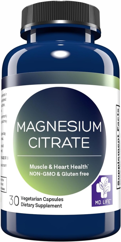 MD. Citrato de magnesio de vida 250 mg – 60 cápsulas – Suplemento de alto grado de absorción de magnesio – cápsulas fáciles de cambiar para el músculo, el nervio, el corazón, el sueño y el hueso