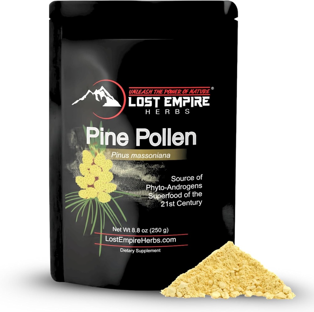 Pine Pollen Powder - No-Irradiated, Wild Harvested, Cell Wall Cracked - Suplemento Grande para Hombres y Mujeres por Energía, Vitalidad y Longevidad (250 Grams)