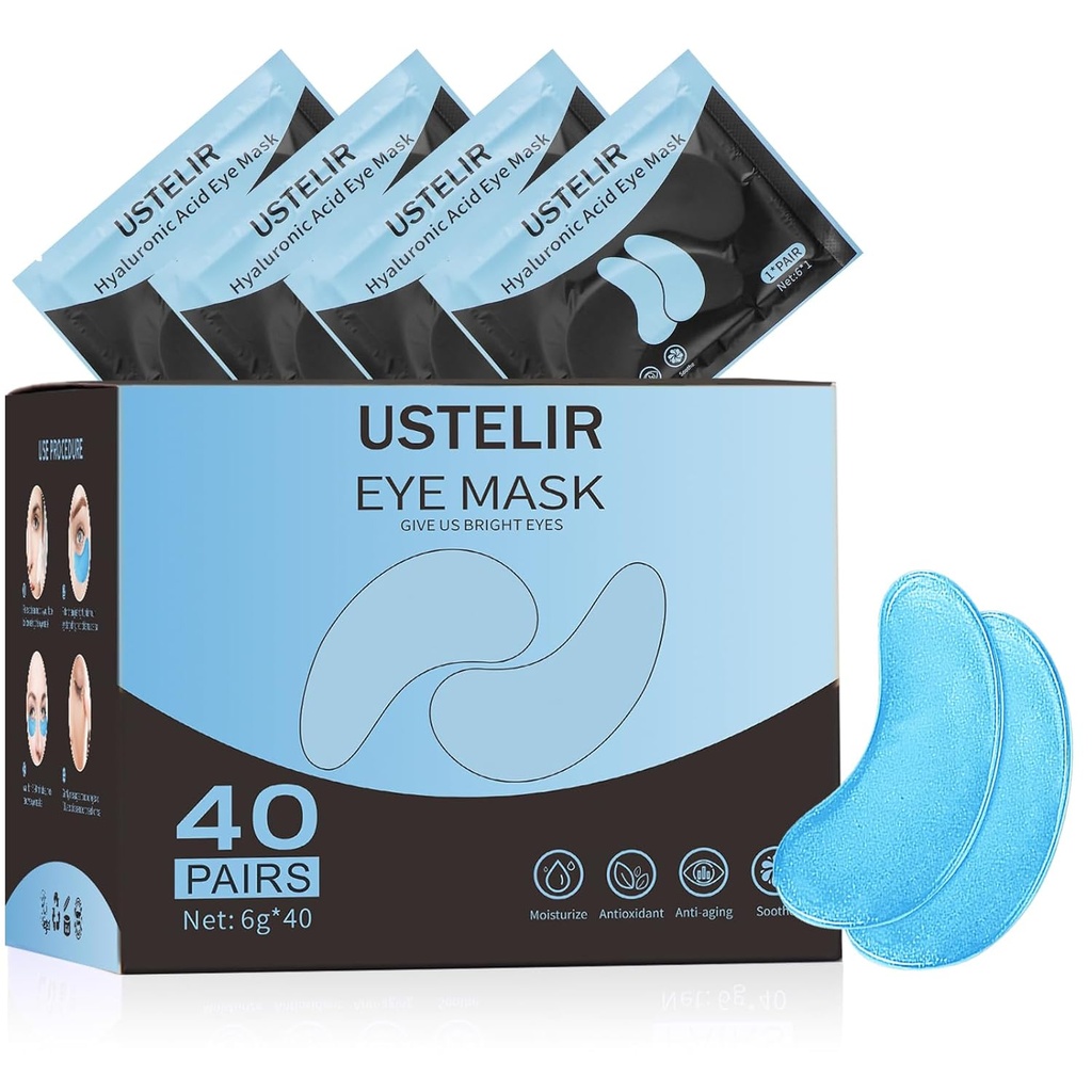 Bajo Patches Ojo, 40 Parejas Mascara Ojo para Círculos Oscuros, Ojos Puffy, Bolsas de Undereye, Arrugas, Patches de Mascara de Ojo con Ácido Hialurónico, Cuidado de Piel para Hombres &amp; Mujeres Regalo