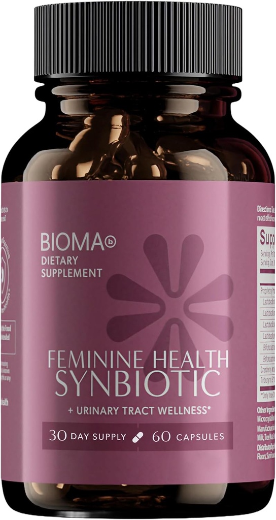 BIOMA Feminine Health Synbiotic - Women's Health Supplement for Healthy Vaginal pH, Urinary Tract &amp; Digestive Support - with Probiotics, Cranberry & Tributyrin - 60 Capsules (30-Day Supply)