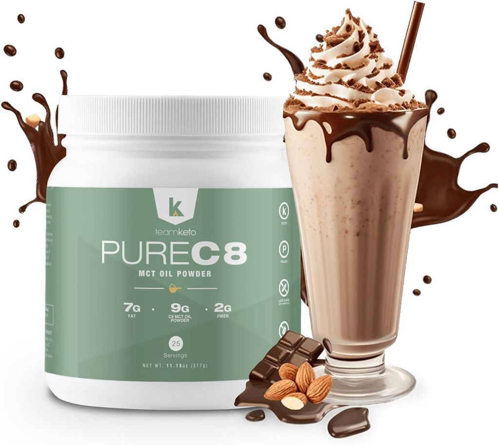 TeamKeto C8 MCT Pólvora de aceite –Chocolate Hazelnut Ketogenic MCT Coffee Creamer- Vegan-Friendly, Gluten Free &amp; Made in a GMP Compliant, FDA Registered Facility- Perfect in Coffee Tea &amp; Protein Shakes 270g
