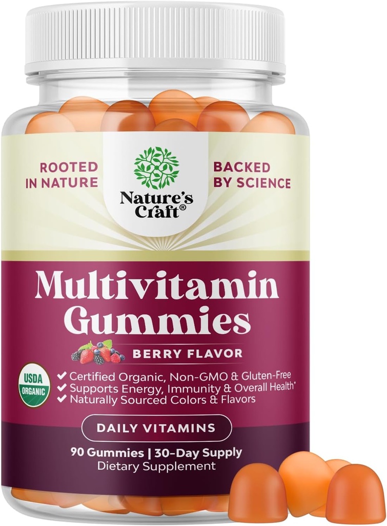 USDA Organic Multivitamin for Women and Men - Vegan Organic Multivitamin for Men Gummies with Zinc & B Complex Vitamins for Enhanced Energy Immunity & Daily Wellness - Vegan and Non-GMO (1 Mes)