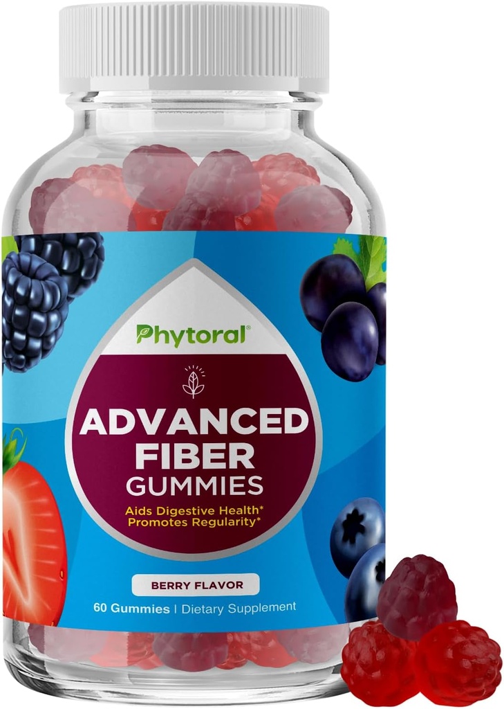 Gummies de fibra avanzada para adultos - Chicory Root Suplemento con soporte prebiótico &amp; Aceite de coco para la salud digestiva Gut - Soluble Digestión cápsulas para la regulación de estómago &amp; Immune Aid - 60 Ct