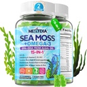 Mar Moss Gummies + Algae Omega-3 para Adulto, 15-IN-1 Mar Irlandés orgánico Mos Superfood con/Vitamins C D3 B12, Turmeric, Bladderwrack, Supports Energy, Brain, Immune, Daily Vitality, Sugar-Free, 120 Cts