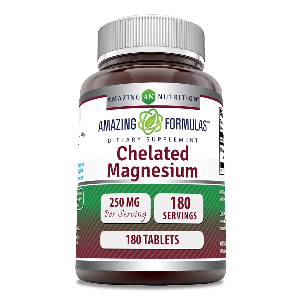 Fórmulas increíbles Suplemento de Magnesio Chelated TEN 250 Mg ANTE 180 Tablets TENIDO NO GLUTEN-Free TEN Made in USA