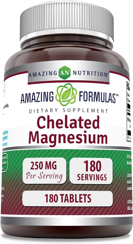 Fórmulas increíbles Suplemento de Magnesio Chelated TEN 250 Mg ANTE 180 Tablets TENIDO NO GLUTEN-Free TEN Made in USA