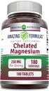 Fórmulas increíbles Suplemento de Magnesio Chelated TEN 250 Mg ANTE 180 Tablets TENIDO NO GLUTEN-Free TEN Made in USA