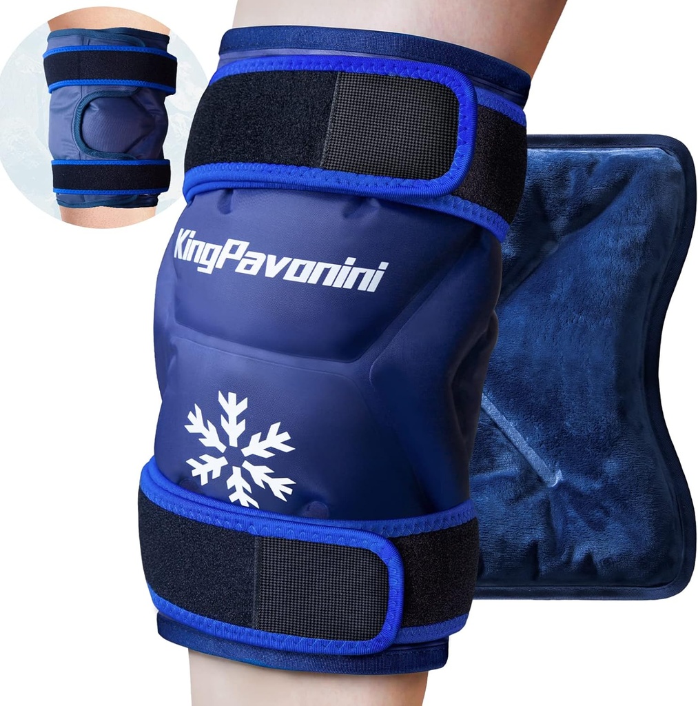 KingPavonini XXL Knee Ice Pack Wrap Alrededor de la rodilla entera después de la cirugía, Gran paquete de hielo de gel reutilizable para lesiones, alivio del dolor, hinchazón, lesiones deportivas, 1 paquete (lue)