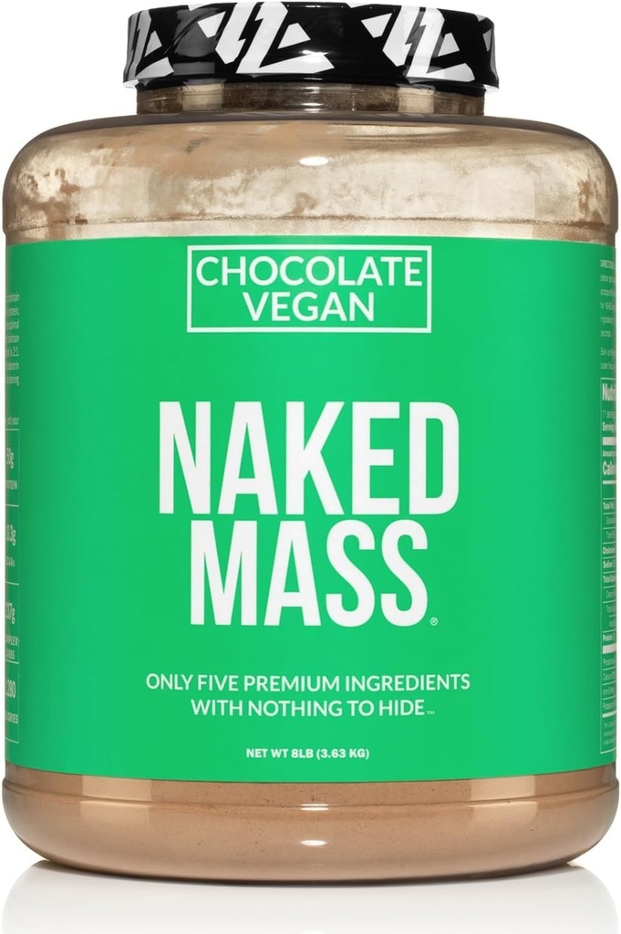 NAKED Vegan Mass - Chocolate Vegan Weight Gainer - 1.280 Calories, Non-GMO, Soy &amp; Gluten Gratis, No Artificial Ingredients - 8LB Bulk - 11 Servings