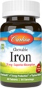 Carlson - Hierro Chewable, 30 mg, Absorción Superior, Salud de la Sangre, Producción de Energía y Bienestar Optimal, Sabor de Fresa Natural, 60 Tablas
