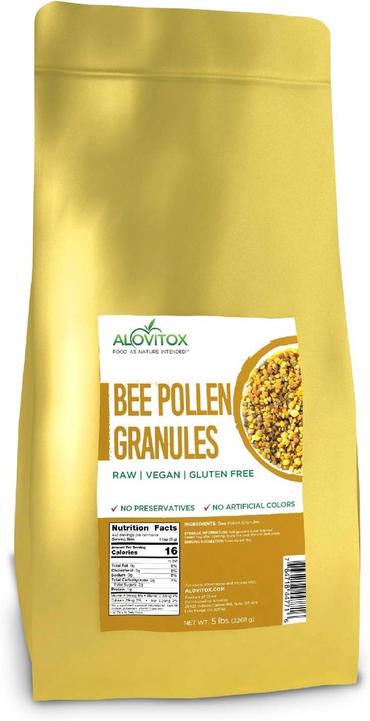 Alovitox Bee Pollen Granules  100% Raw Superfood Packed with Antioxidants, Proteins, Vitamins, Minerals, Carbohydrates  durable Naturally Energizing & Supports Muscle Recovery  Vegan, Gluten-Free ← 5 lbs