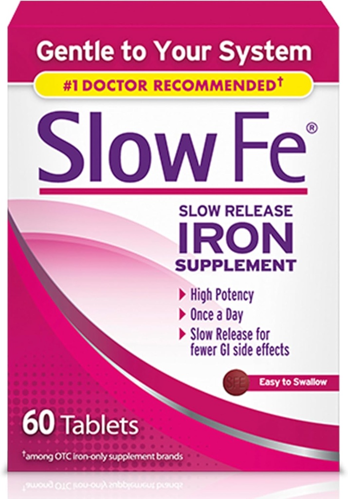 Suplemento de hierro lento de 45 mg para la deficiencia de hierro, liberación lenta, alta potencia, tablas fáciles de absorber - 60 cuenta