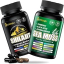 Sea Moss y shilajit Bundle - 90 Cuenta - Sea Moss, Black Seed Oil, Ashwagandha, Turmeric " Shilajit, Rhodiola Rosea,Burdock, Bladderwrack 21 en 1 Suplementos (2 Packs) Brown