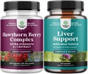 Bundle of Extra Strength Hawthorn Berry Capsules - Extract Digestion and Heart Health Supplement and Liver Cleanse and Detox " Repair Formula - Herbal Liver Support Supplement
