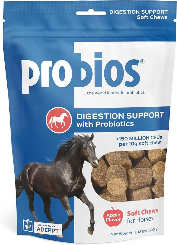 Probios para Caballos Soft Chews, Suplemento Probiótico diario para Gut Health, Digestión & Apoyo Inmunitario, Suministros de Caballos, Apple Flavor, 1,32 libras (600 gramos)