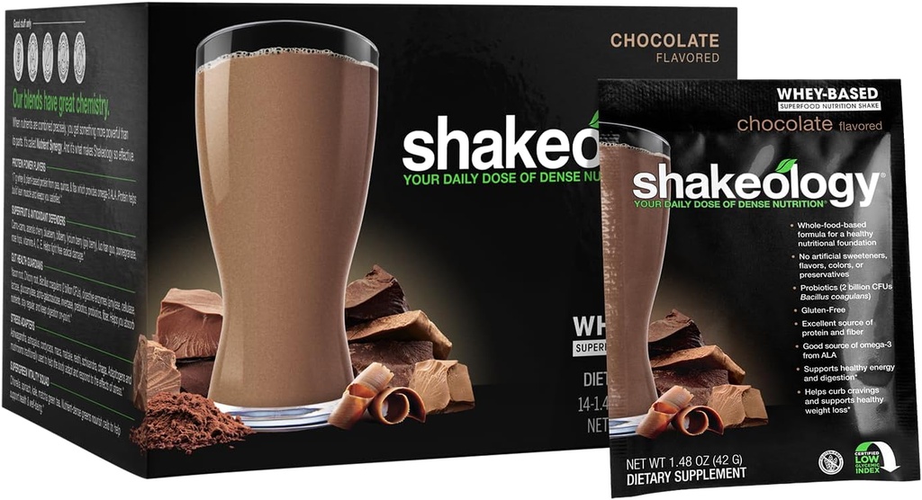 BODi Shakeology Whey-Based Protein Powder – Gluten-Free Superfood Shake with Vitamins & Minerals – Helps Support Healthy Weight Loss & Gut Health, Chocolate, 14 Packets individuales