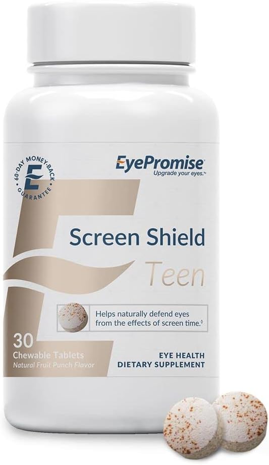 EyePromise Screen Shield Teen Eye Vitamin - 30-Count, 30-Day Supply - Chewable Eye Supplement for Kids with Zeaxanthin, Lutein, Zinc &amp; Vitamins for Tired, Strained Eyes