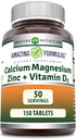 Impresionantes Fórmulas Calcio Magnesio Zinc + D3 Suplemento Silencio 150 Tablets ← No Gluten-Free TEN Made in USA