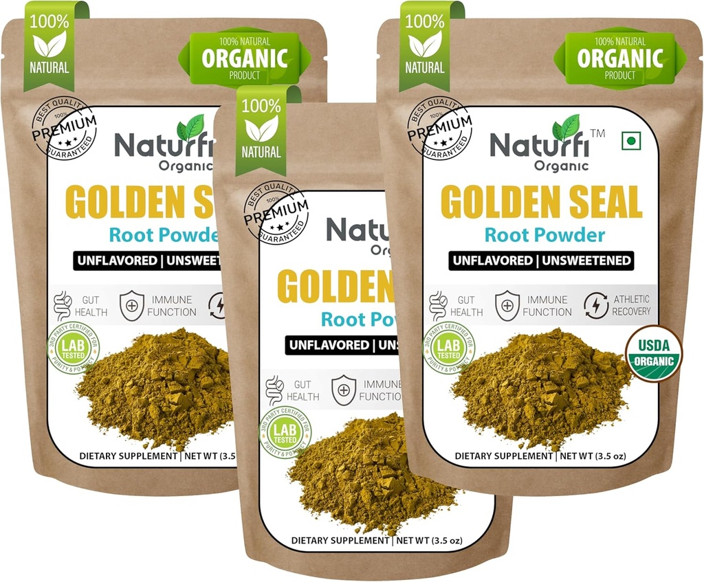 Naturefi Orgánica Goldenseal Root Powder - 10.5 oz, 300 Servings *USDA Orgánica tención Lab Tested* Pure Natural Goldenseal Root Powder Suplemento