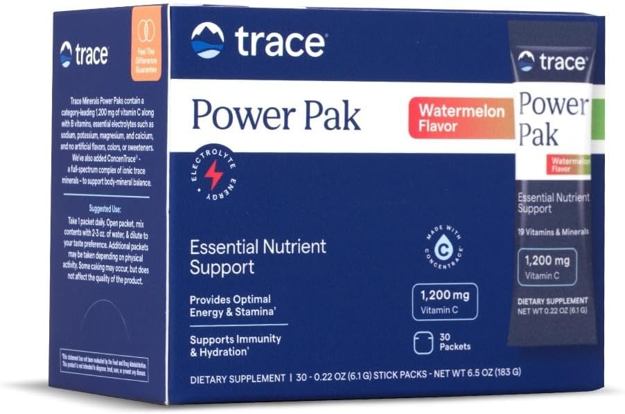 Trace Minerals Power Pak - Multivitamin Packets for Essential Nutrient Support - Hydration, Immunity & Energy - Vitaminas Naturales & Minerales - Watermelon Flavor - 30 Packets