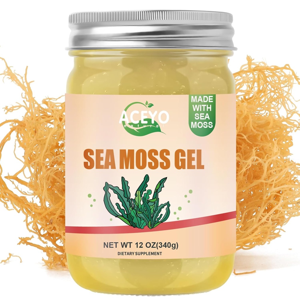 ACEYO (12 OZ Organic Sea Moss Gel Raw Vegan Natural Irish Seamoss Gel for Women Men 102 Vitaminas y Minerales Wild Harvested Original Flavored Non-GMO