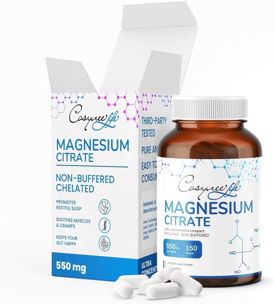 Citrato de magnesio 550 mg por Serving peru Magnesium for Muscle & Support System, 150 cápsulas, 75 Day Supply ¦ citrato de magnesio.