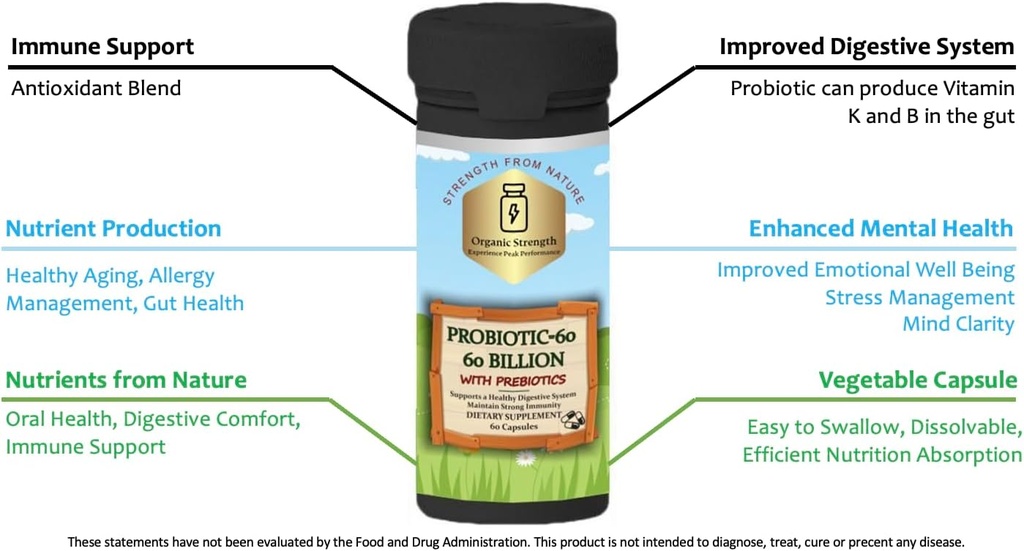 Probióticos 60 cápsulas: Nourish Your Gut for Optimal Digestive Health with Proprietary Blend of 60 Billion CFU (60 Conde)