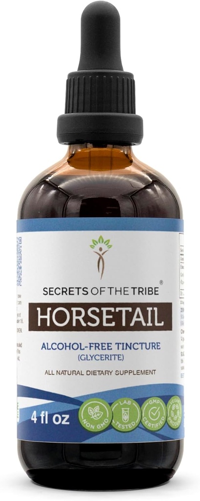 Secretos de la Triba Piezas Tintura Extracto sin alcohol, Caballo (Equisetum arvense) Herb seco 4 OZ