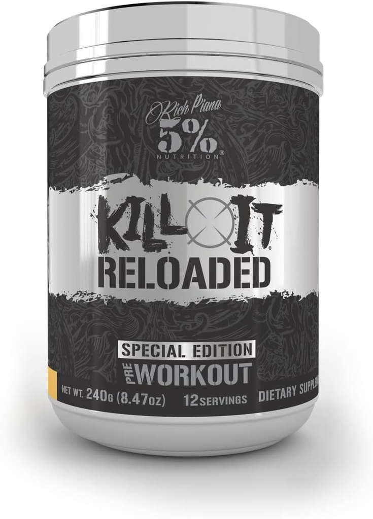 5% Nutrición Rich Piana Kill It Reloaded High Stim Pre-Workout  sometida Ultra Energy,Focus,Power &amp; Endurance Citrulline,GlycerSize,Nitrosigine,Creatine,Choline,Huperzine A (Maui Twist),1 pack,8.47 Ounce