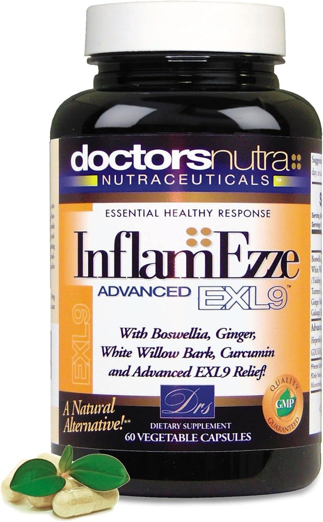 InflamEzze - Turmeric, Curcumin, Ginger Suplemento - Sin gluten, 60 cápsulas