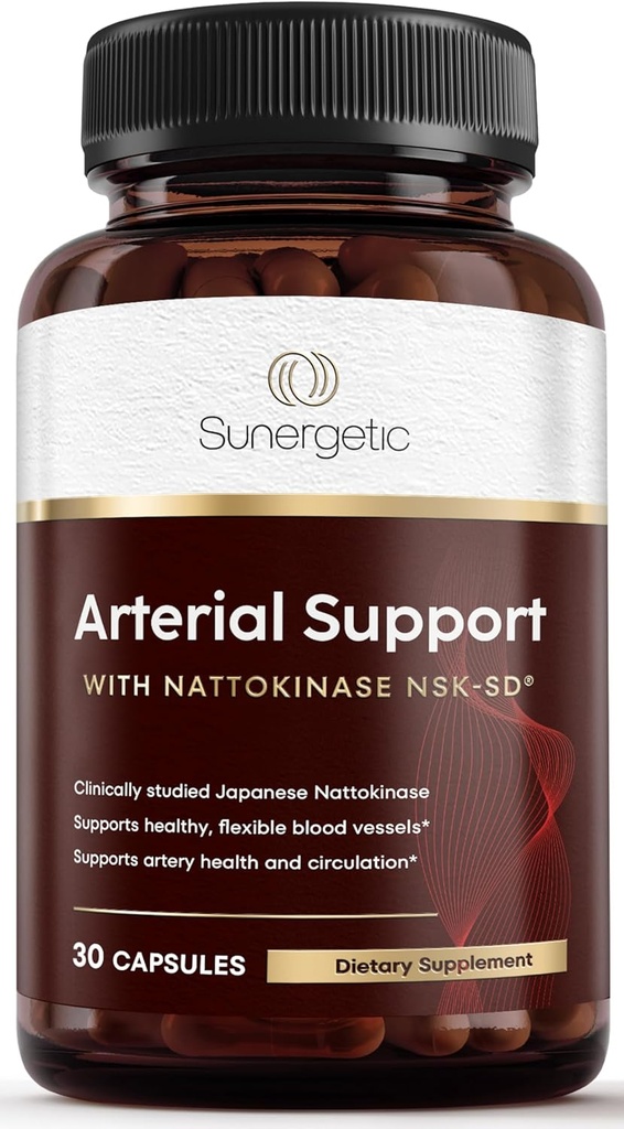 Suplemento de Nattokinasa Premium Sunergetic para soporte Arterial - Nattokinase 2000 FU (NSK-SD) Pycnogenol, granada &amp; Beets - 100mg Nattokinase para la salud de la arteria, vasos sanguíneos de corazón 30 cápsulas