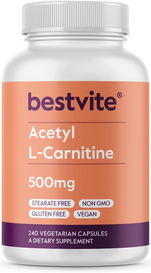 BESTVITE Acetyl L-Carnitine 500mg (240 Vegetarian Capsules) - No Stearates - Vegan - Non GMO - Gluten Free