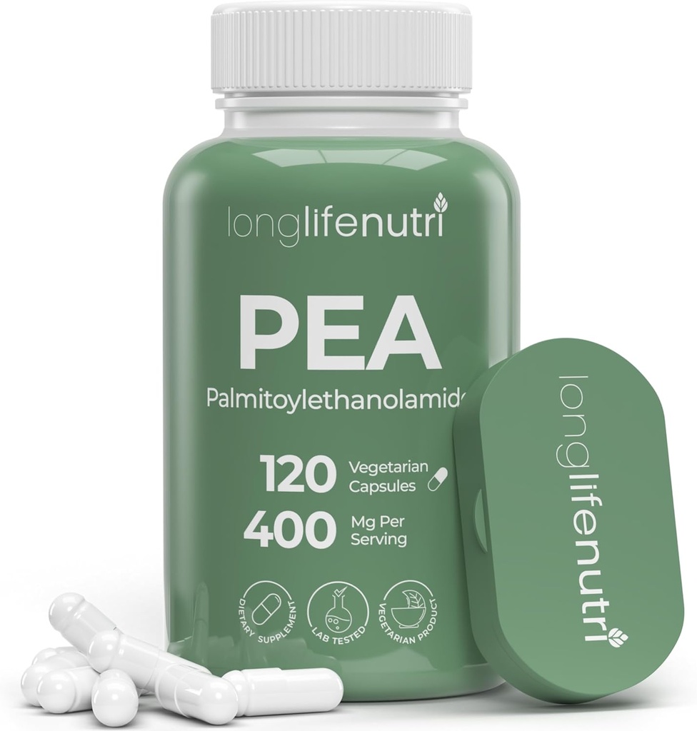 LongLifeNutri Palmitoylethanolamide (Pea) 400mg - 120 Vegetarian Capsules, Suplemento Orgánico para la Gestión de la Incomodidad, Suministro de 4 meses, Lab Tested, Made in USA