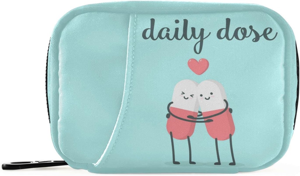 Naanle Cartoon Pills Heart Pill Box 7 Day Case Bag Travel Organizer with Zipper Portable Weekly Compact Size for Vitamin Supplement Holder A Cartoon Red Blue 4.6 x 3.14 x 1.88 Inch 0.12 kilogramos